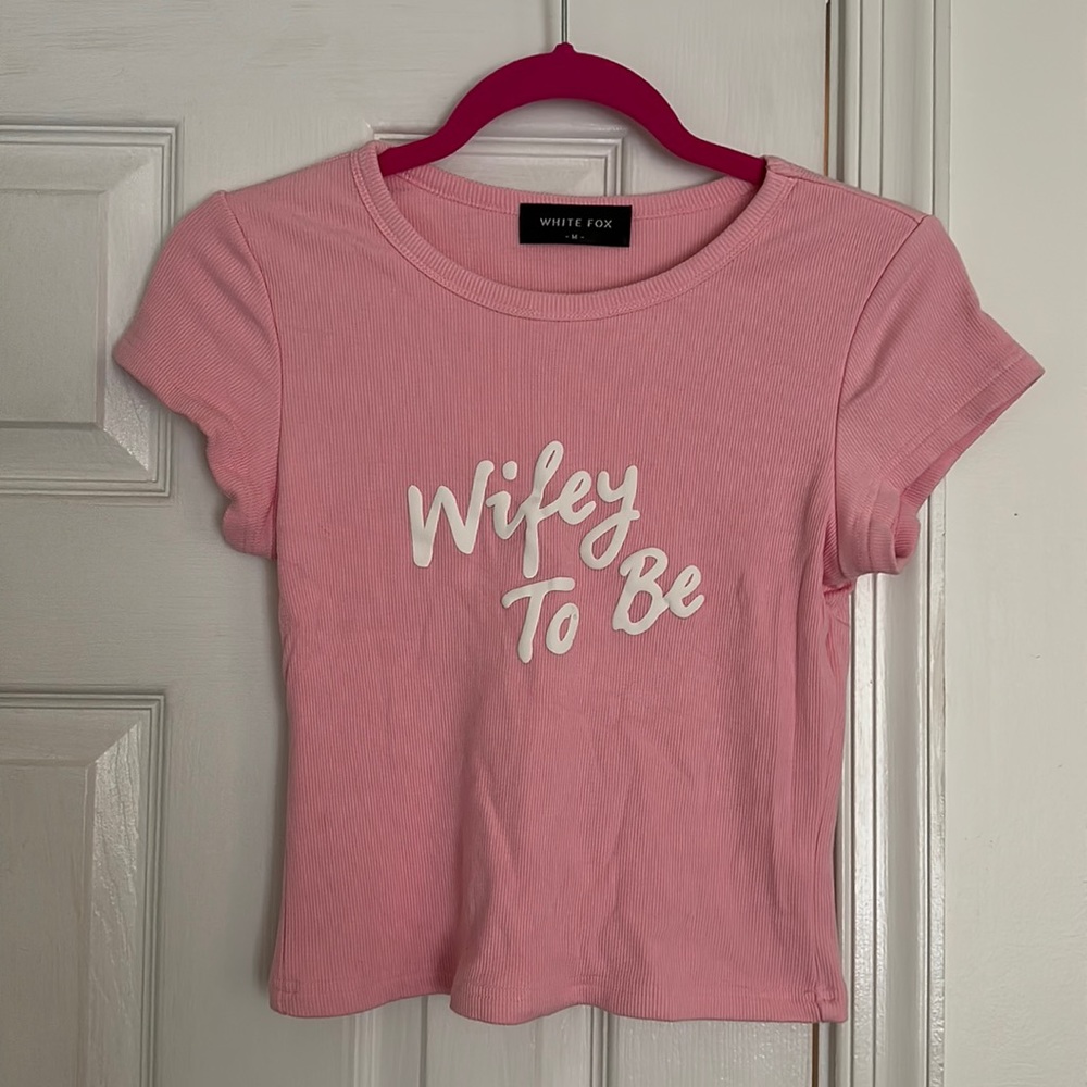 White Fox Wifey To Be Pink Crop Top